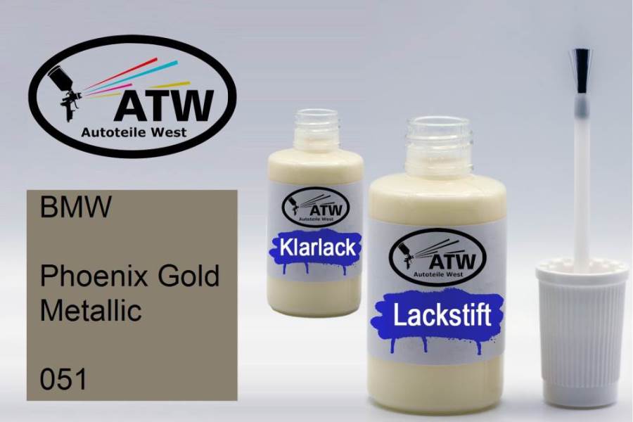 BMW, Phoenix Gold Metallic, 051: 20ml Lackstift + 20ml Klarlack - Set, von ATW Autoteile West.